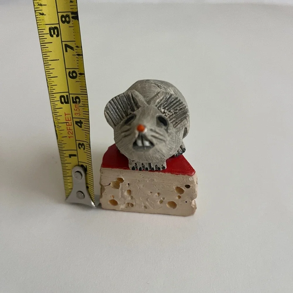 Vintage Mouse Cheese Wedge Resin‎ Figurine Grey Mouse Marked Miniature Decor